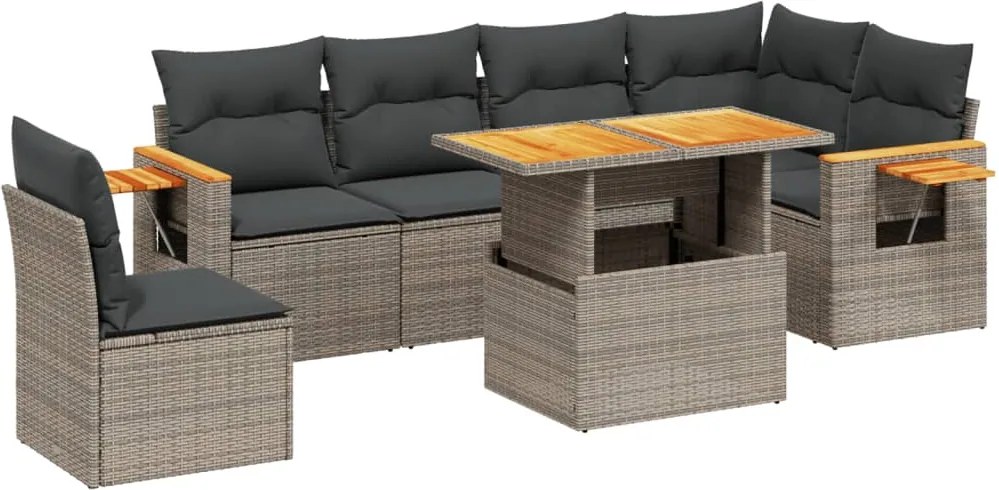 vidaXL Set canapele de grădină, 7 piese, cu perne, gri, poliratan