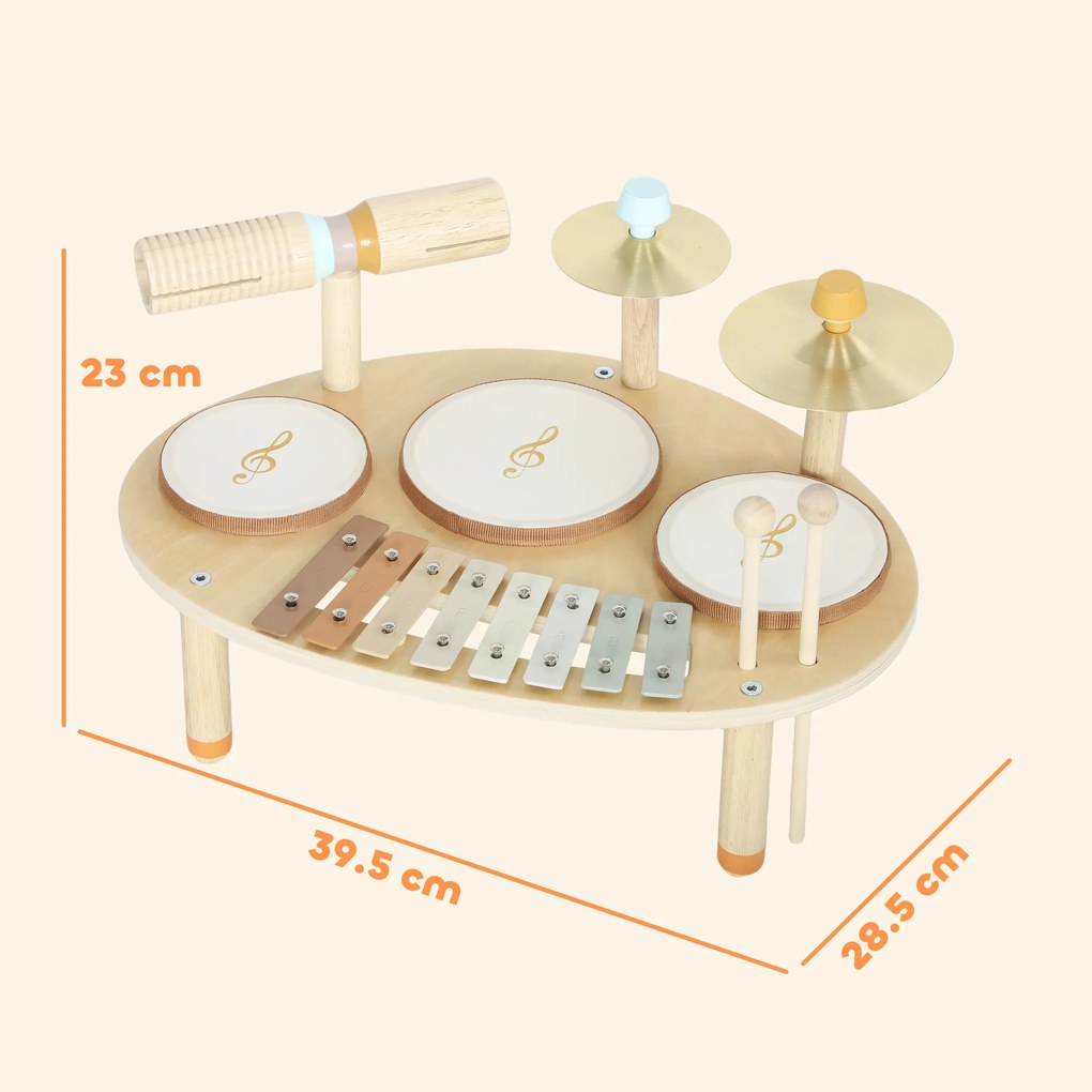 AIYAPLAY Set de Instrumente Muzicale pentru Copii de la 2+ Ani cu Tobe și Xilofon, Culoare Naturală | Aosom Romania