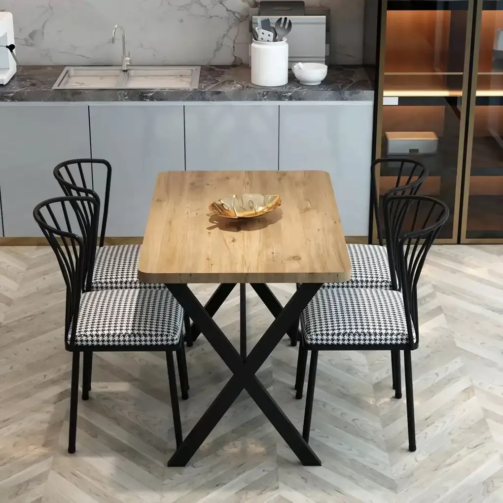 Set masa cu 4 scaune metal, Amsterdam Homs, nuc/negru 70 x 110 cm