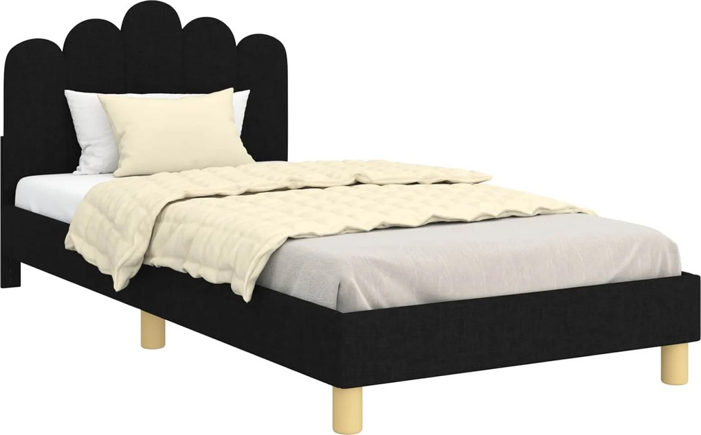 vidaXL Cadru de pat pentru copii cu spătar Negru 90 x 190 cm țesătură