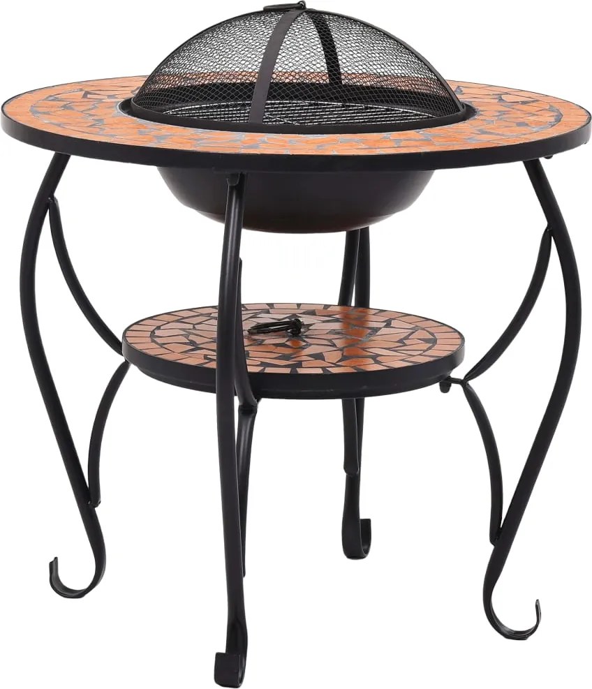 vidaXL Masă cu vatră de foc, mozaic, cărămiziu, 68 cm, ceramică