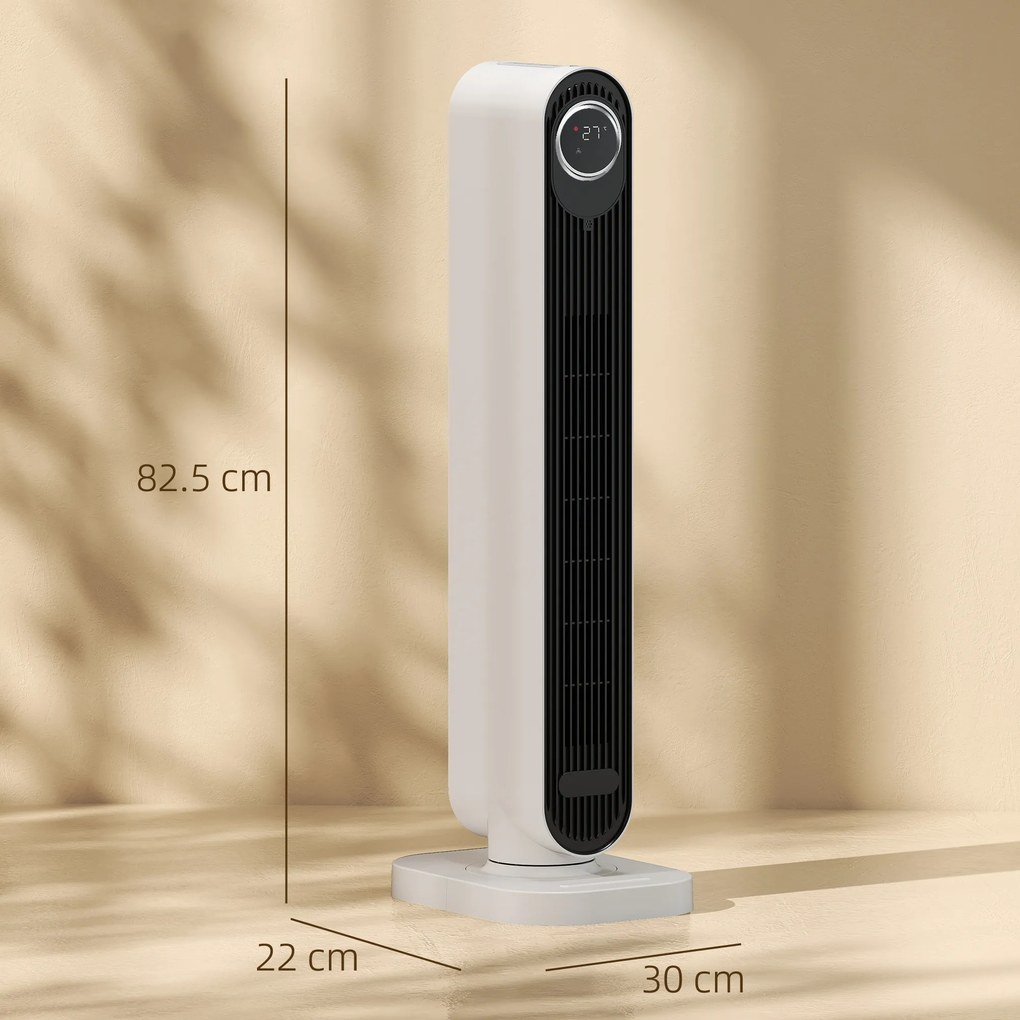 HOMCOM Încălzitor Electric cu Ventilator 2000W cu Telecomandă 30x22x82,5 cm, Alb | Aosom Romania