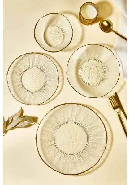 Set de masă, 24 piese, sticlă transparentă/auriu