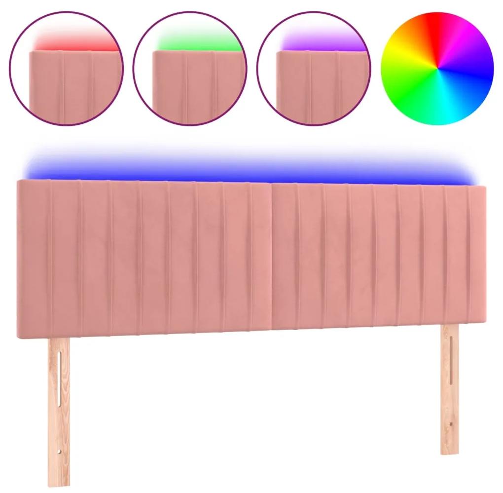 3121903 vidaXL Tăblie de pat cu LED, roz, 144x5x78/88 cm, catifea