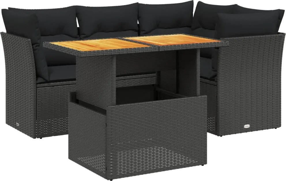 vidaXL Set mobilier de grădină cu perne, 5 piese, negru, poliratan