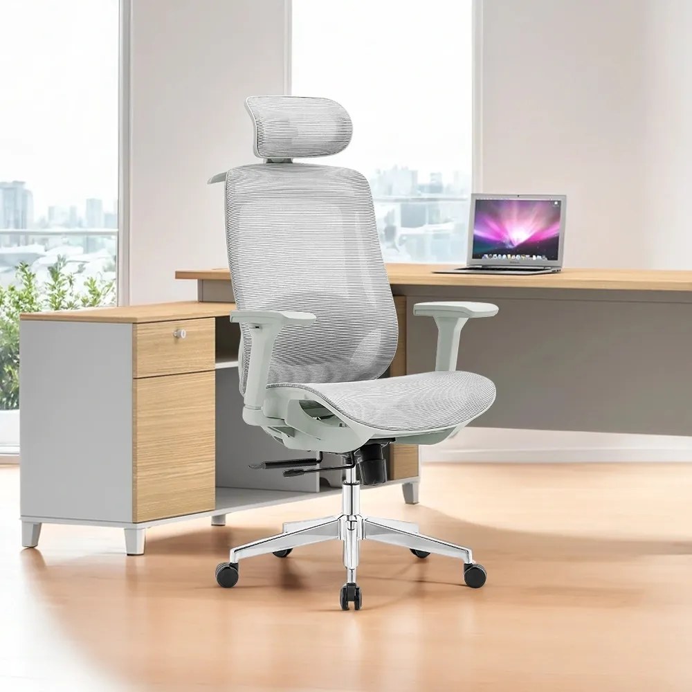 ErgoDynamic Icon-HG -Grey White-, scaun de birou, full mesh, sezut translatie 5 cm
