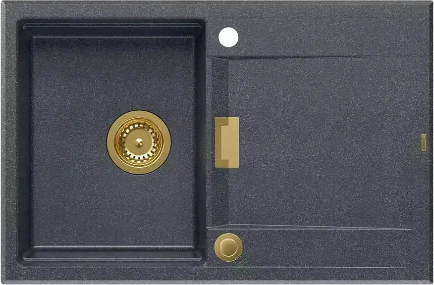 Chiuveta compozit incastrata Quadron Unique Oven negru diamant - auriu 76x50 cm