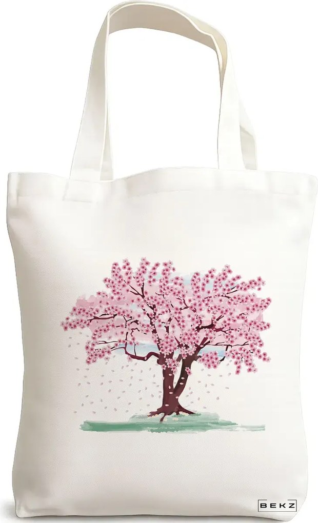 Sacosa de Panza pentru Cumparaturi, Geanta Tote, model Watercolor Tree, 38x34.5 cm, Alba, BEKZ®