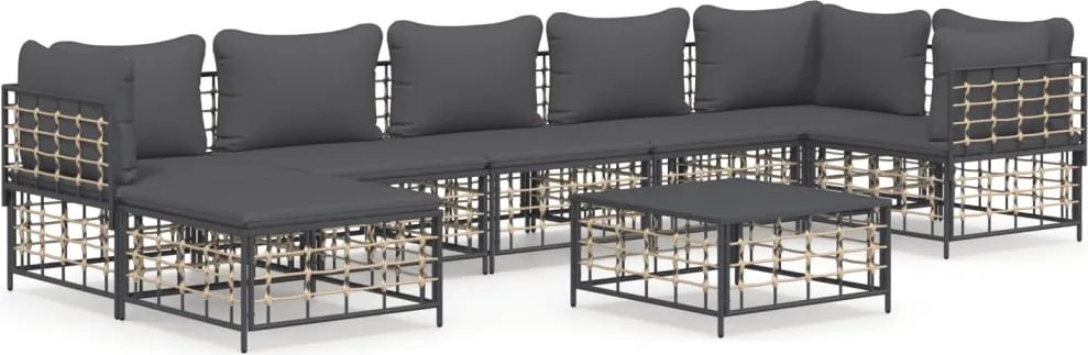 vidaXL Set mobilier de grădină cu perne, 8 piese, antracit, poliratan