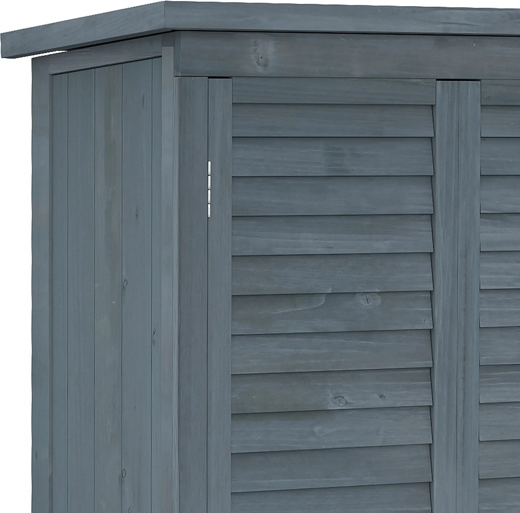 Outsunny Dulap de grădină pentru unelte din lemn, 2 rafturi, acoperiș bituminos, uși cu obloane, 87 x 47 x 160 cm, gri | Aosom Romania