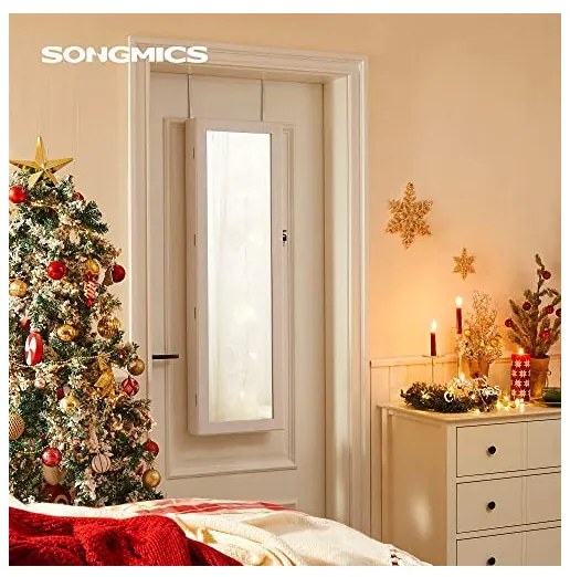 Dulap de perete pentru bijuterii, Songmics, cu inchidere, B01EKVL2XS, Alb
