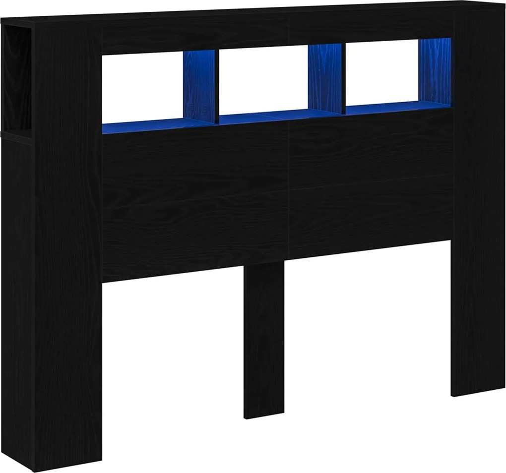 vidaXL Tăblie LED Stejar negru 140 x 18.5 x 103.5 cm Lemn compozit