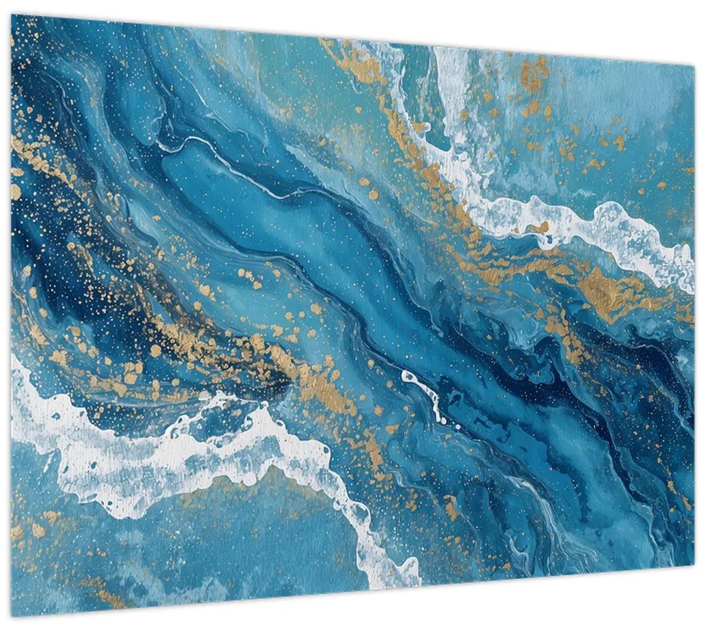 Tablou pe sticlă - Marmură bleu cu aur II. (70x50 cm)