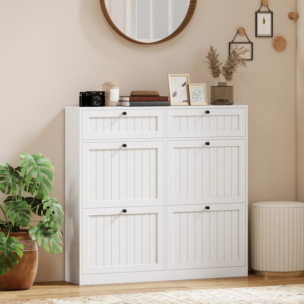 HOMCOM Dulap pentru pantofi 20 perechi, dulap îngust cu 4 sertare rabatabile, 2 compartimente, alb | Aosom Romania