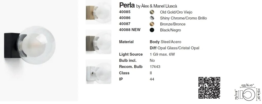 Aplica de perete baie cu protectie IP44 PERLA black