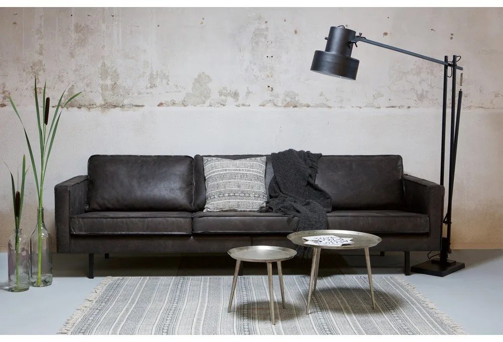 Canapea neagră cu tapițerie din imitație de piele 277 cm Rodeo – WOOOD