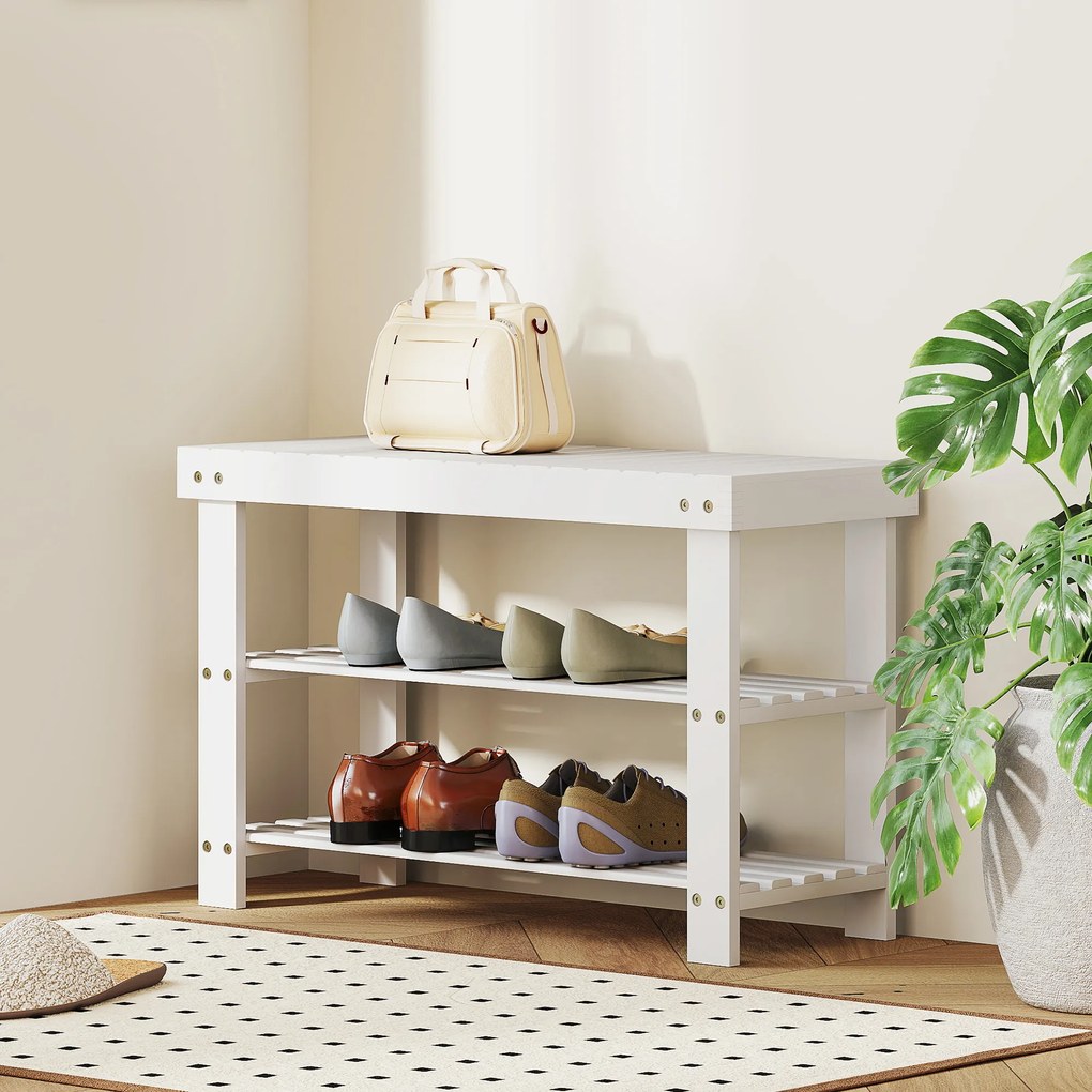 HOMCOM Pantofar tip Băncuță pentru Hol cu 3 Niveluri, 70x28x45 cm, Lemn natural | Aosom Romania