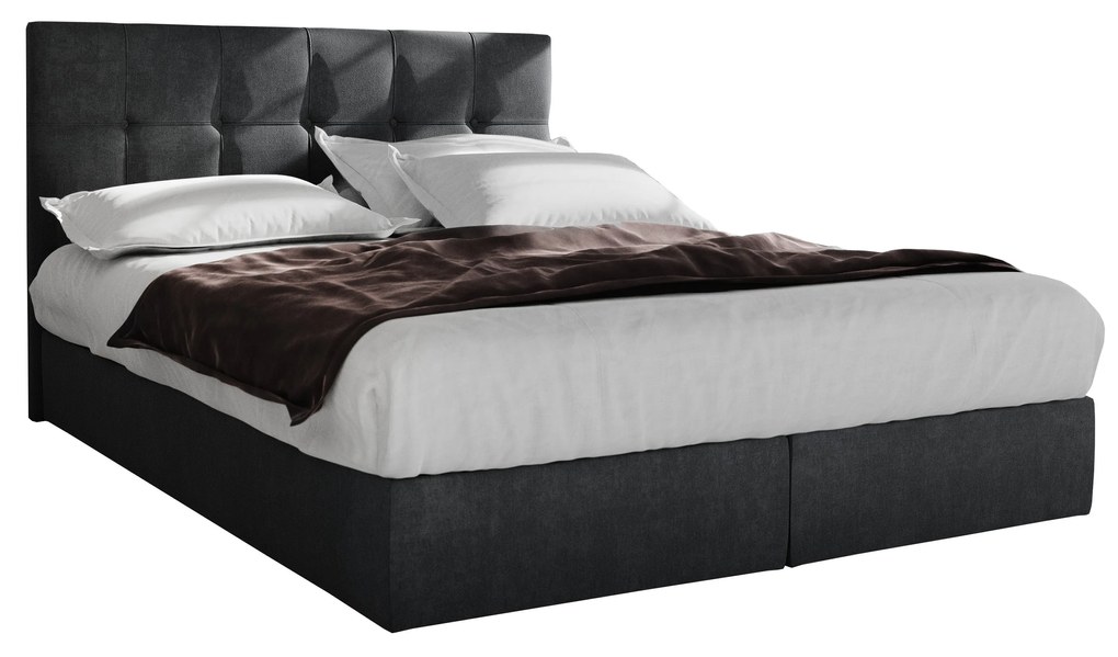 Pat matrimonial Boxspring 140 cm Porto (negru) ( cu saltea și sp. depozitare). 1047304