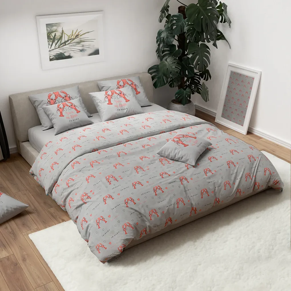 Lenjerie de pat din bumbac FRIENDS MY LOBSTER gri Dimensiune lenjerie de pat: 60 x 70 cm | 140 x 200 cm