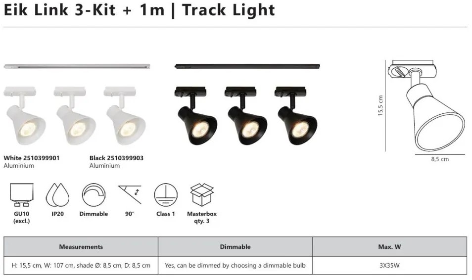 Set, Sina 1 metru Nordlux Link cu 3 Spoturi directionabil Eik negru