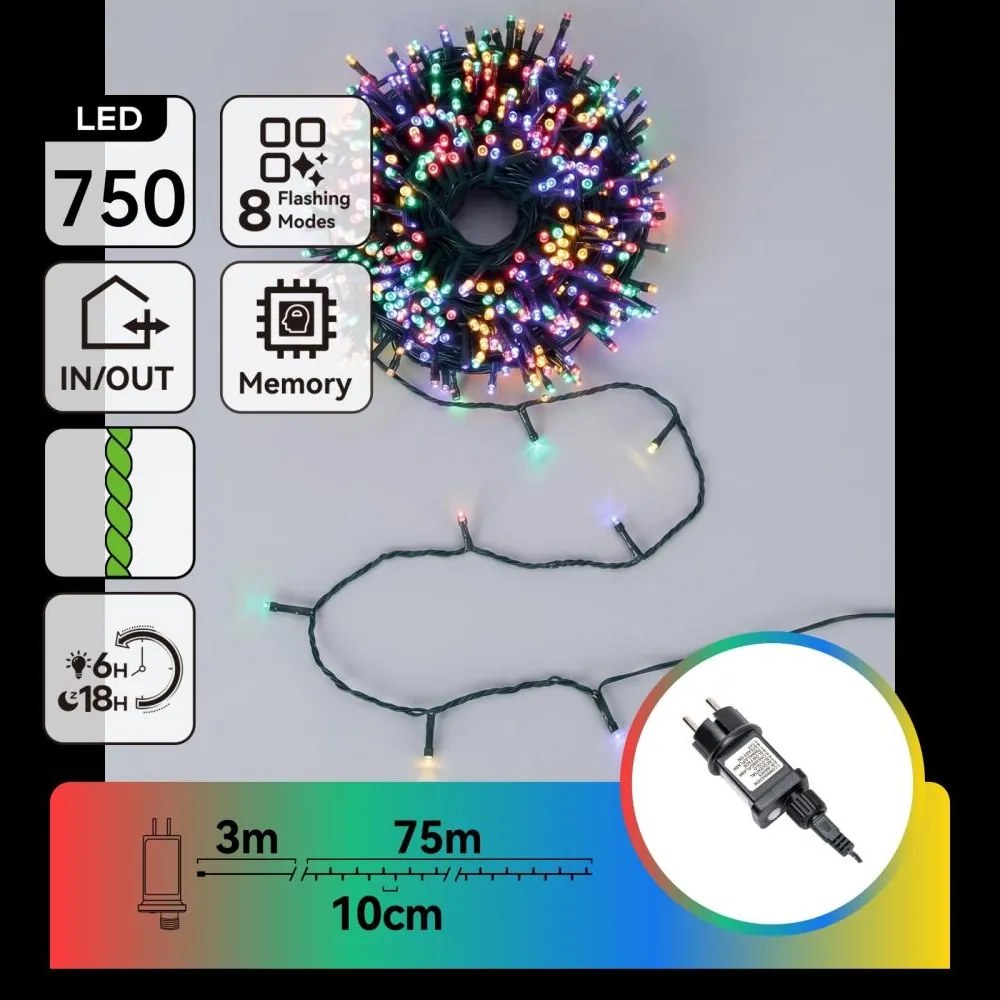 Aigostar - Ghirlandă LED pentru exterior de Crăciun 750xLED/8 funcții 78m IP44 multicolor