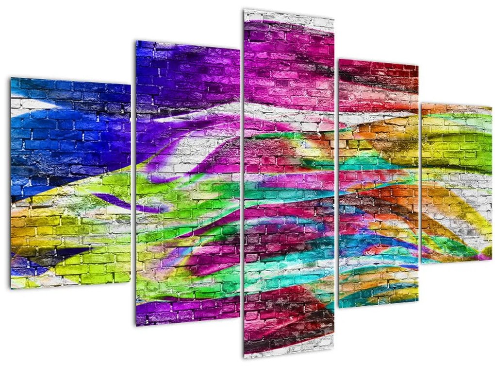 Tablou - Zid de cărămidă cu flăcări colorate (150x105 cm)