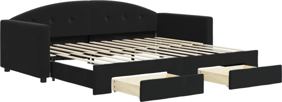 vidaXL Pat de zi cu extensie și sertare, negru, 90x200 cm, catifea