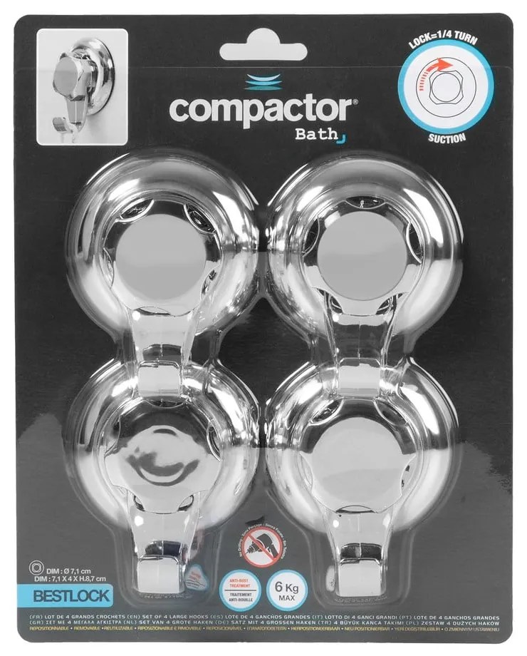 Cârlige argintii 4 buc. autoadezive din plastic Bestlock – Compactor