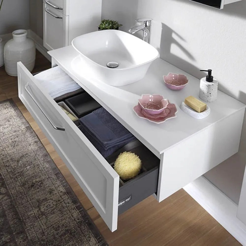 Dulap baie suspendat KolpaSan Blanche, 150 cm, pentru lavoar pe blat, alb Alb