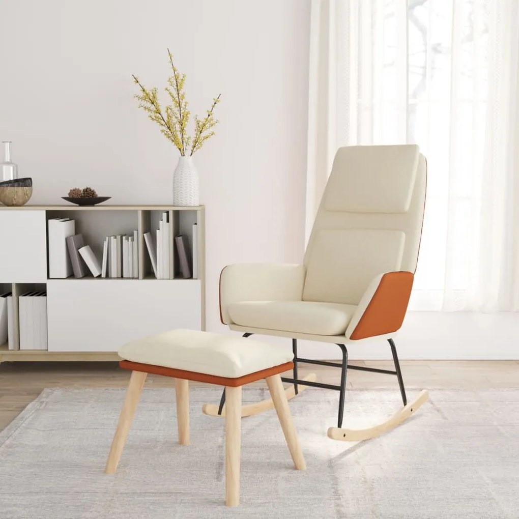 3097793 vidaXL Scaun balansoar cu taburet, crem, textil