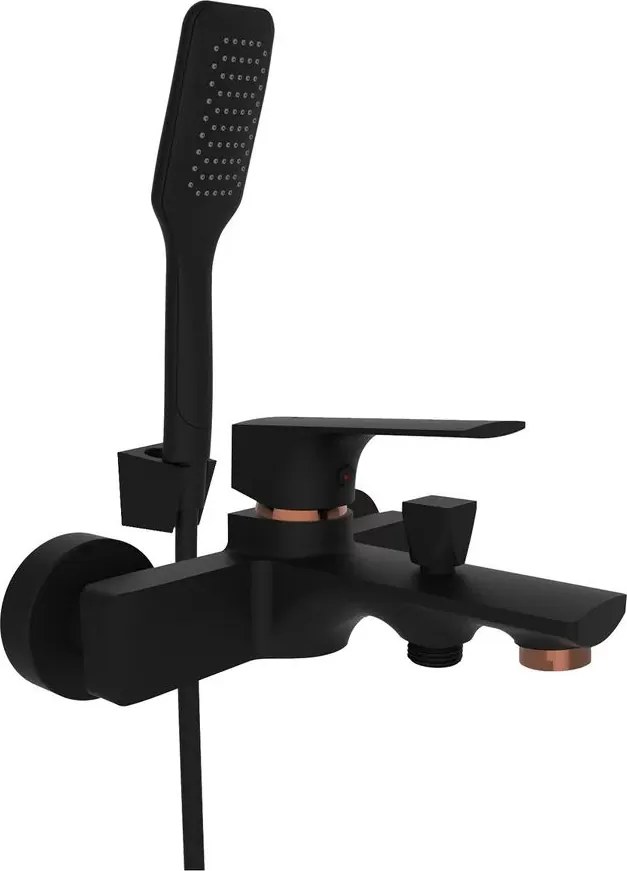 Baterie cada-dus Rubineta Modena monocomanda finisaj negru mat-rose gold cu set de dus para 1 functie