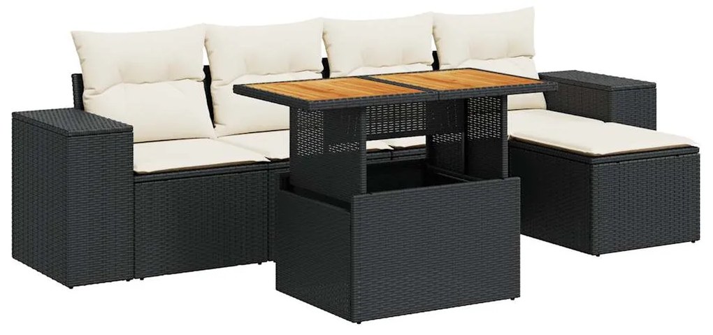 3327360 vidaXL Set mobilier de grădină cu perne, 6 piese, negru, poliratan