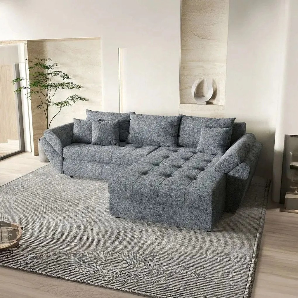 Colțar extensibil dumonde cu ladă de depozitare si sezut confortabil din spuma high-density, Loana Euphoria Graphit II 270x185 cm