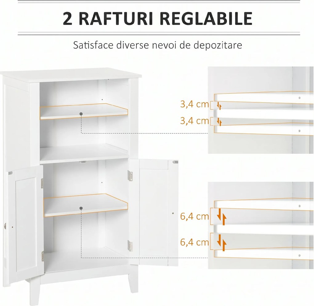 Kleankin Dulap Baie cu Rafturi Reglabile, Design Rezistent la Umiditate și Anti-Inclinare, 50x30x93 cm, Alb | Aosom Romania