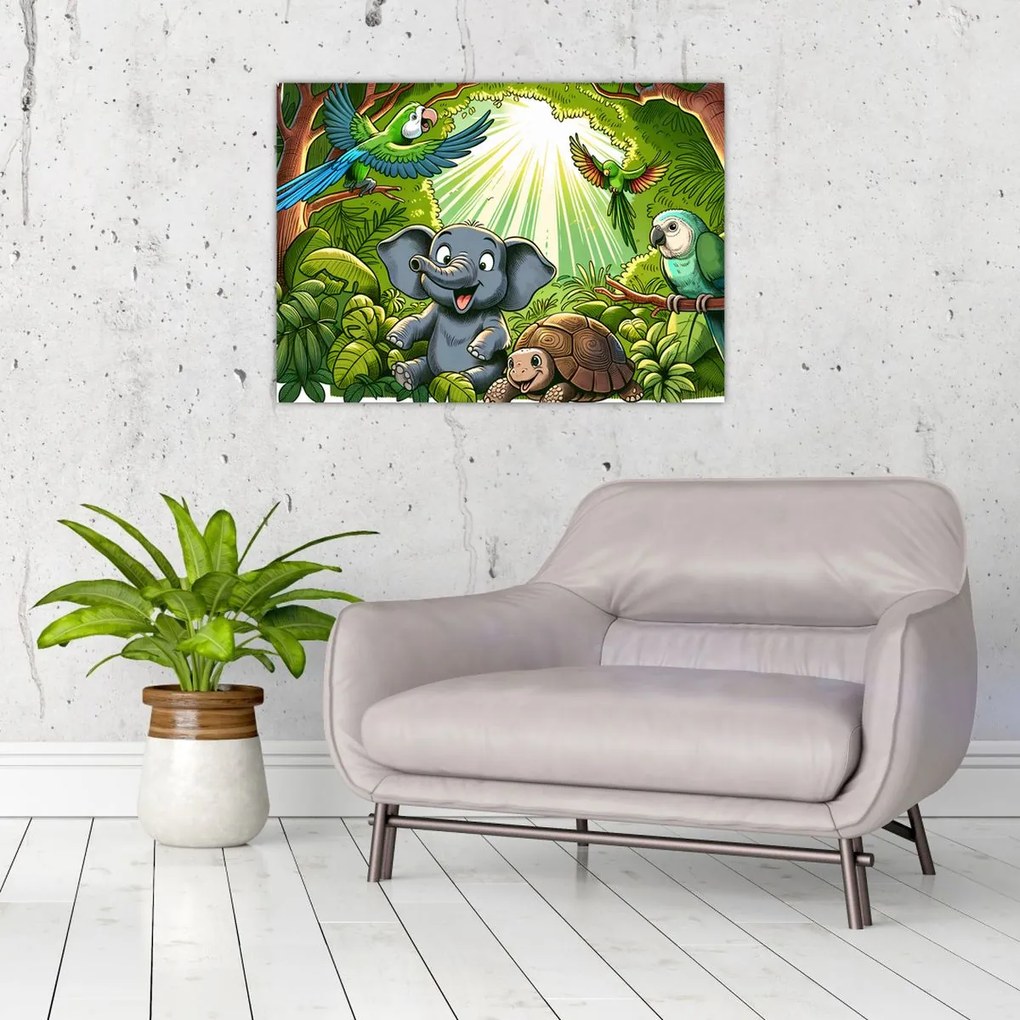 Tablou pe sticlă - Animăluțe vesele (70x50 cm)