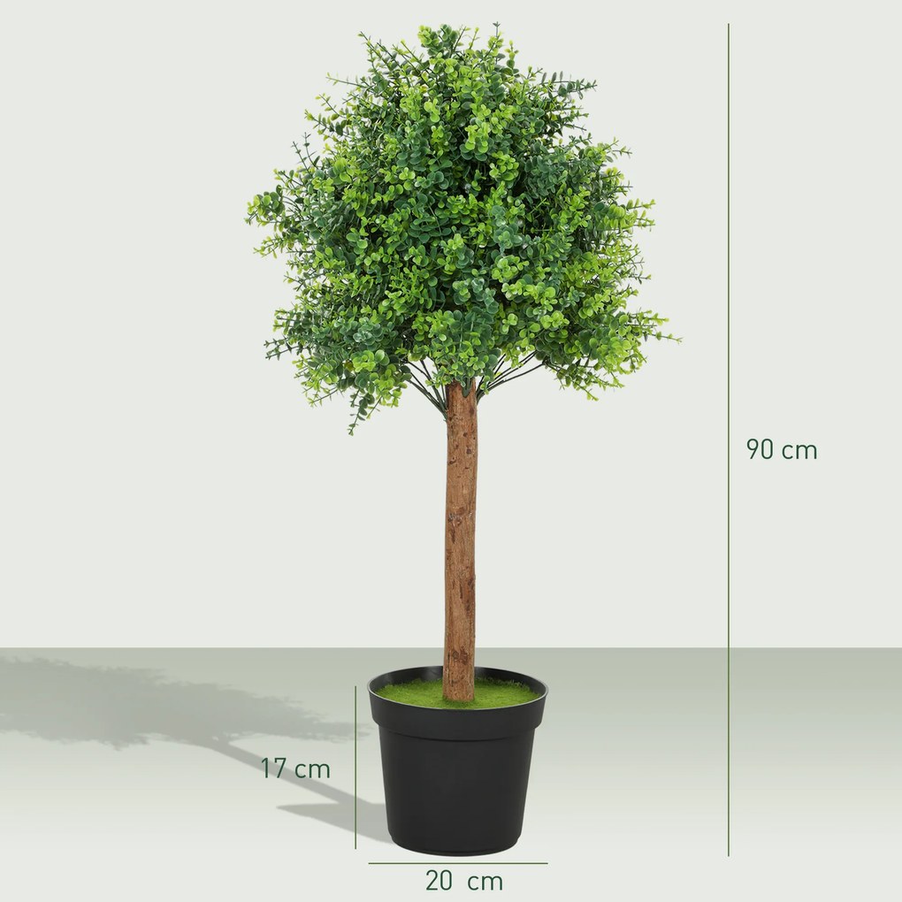 HOMCOM Plantă artificială Buxus 90cm, Plantă artificială în ghiveci de plastic pentru living | Aosom Romania