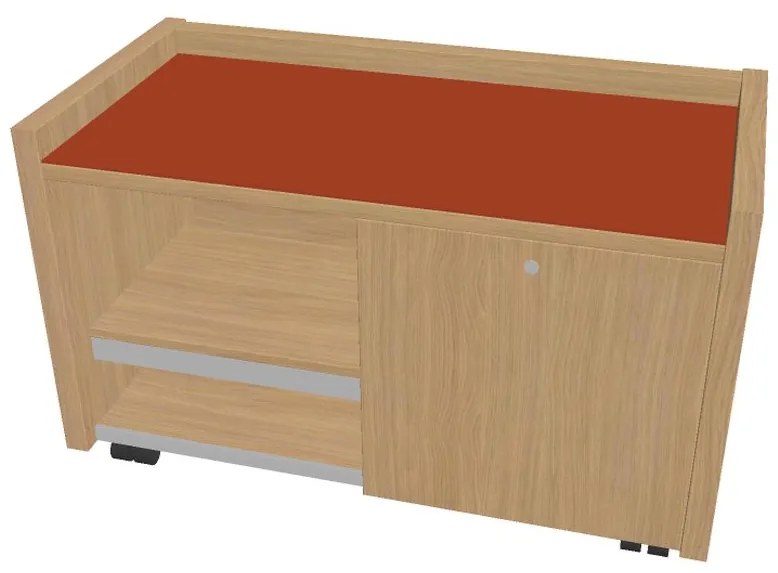 Comodă mobilă Verno 100 x 50 cm cu sticlă, dreapta, stejar deschis / portocaliu