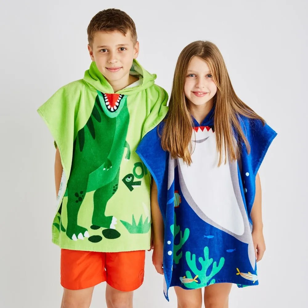 Poncho pentru copii verde din bumbac Dinosaur – Catherine Lansfield