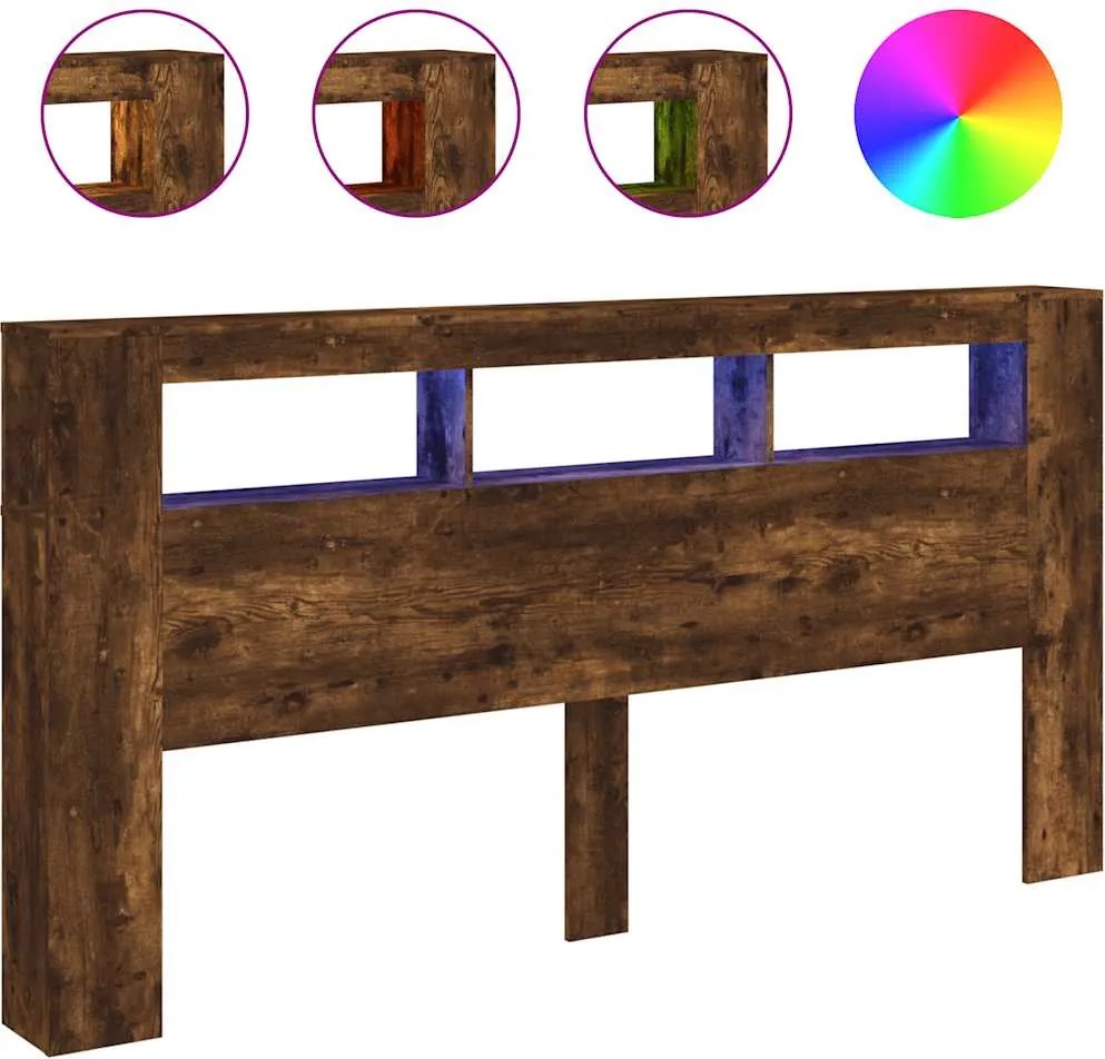 vidaXL Tăblie de pat cu LED, stejar fumuriu, 220x18,5x103,5 cm, lemn