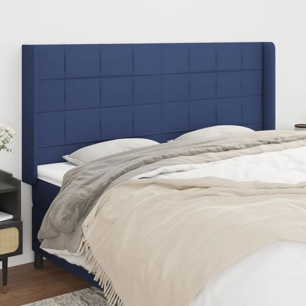 Tablie de pat cu aripioare, albastru, 163x16x118 128 cm, textil 1, Albastru, 163 x 16 x 118 128 cm
