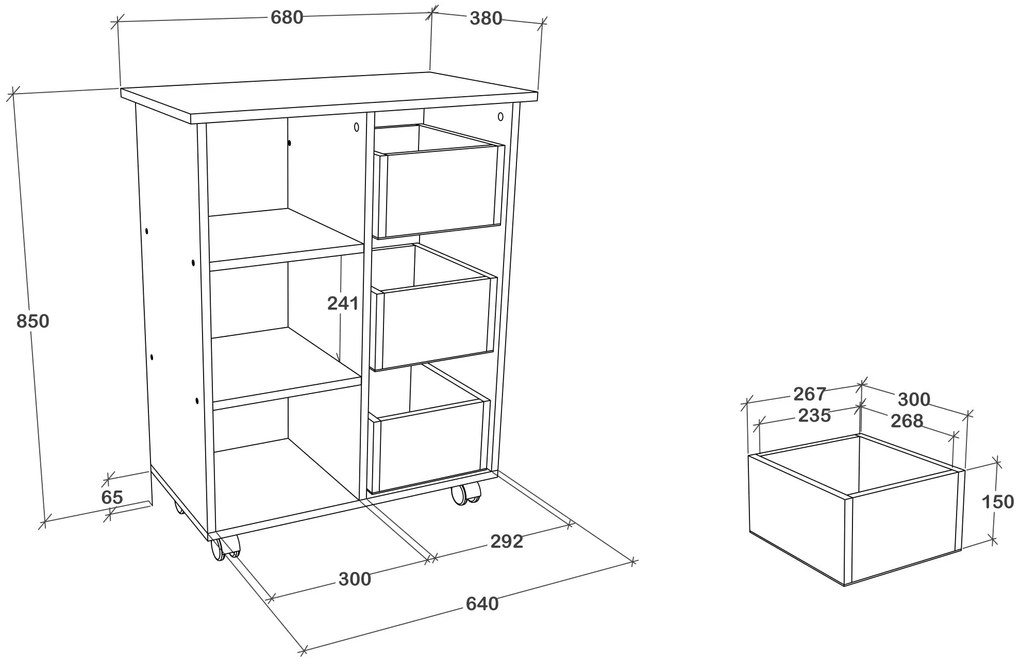 Corp Mobil Loma, 3 Sertare, 3 Rafturi, Alb, 64 x 35 x 85 cm