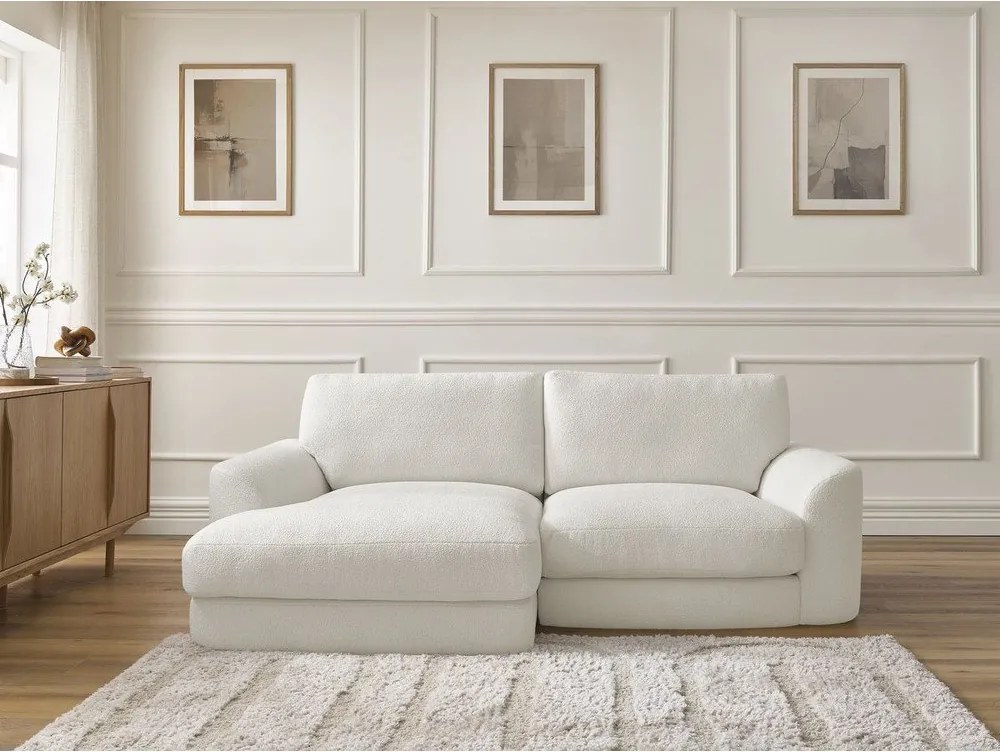 Colțar alb cu tapițerie din țesătură bouclé (cu colț pe partea stângă/cu șezlong) Leonore – Bobochic Paris