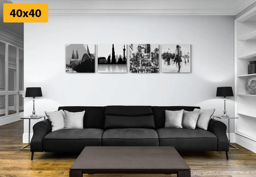 Set tablouri viața în marele oraș în design alb-negru cu atingere abstractă