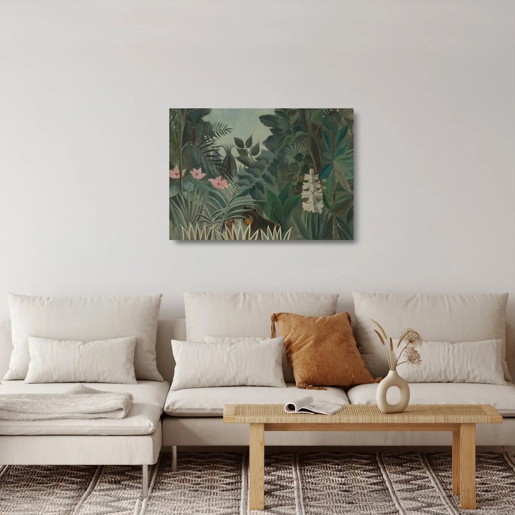 Tablou pe sticlă - Henri Rousseau, The Equatorial Jungle, reproducere (70x50 cm)