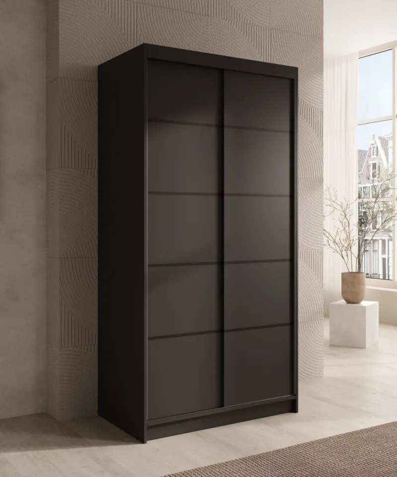 Dulap cu usi glisante, 100x58x200 cm, Verto 100, ADRK Furniture (Culoare: Alb / Negru)