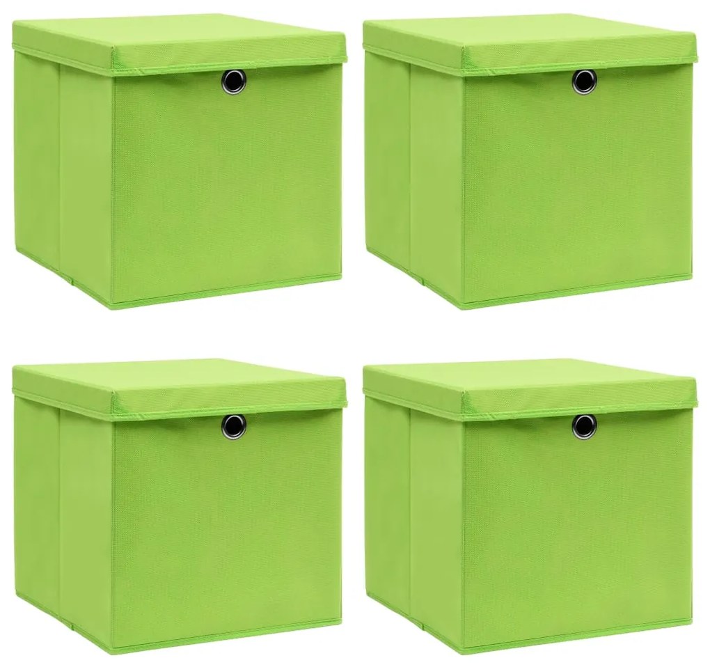 vidaXL Cutii depozitare cu capace 4 buc. verde, 32x32x32 cm, textil