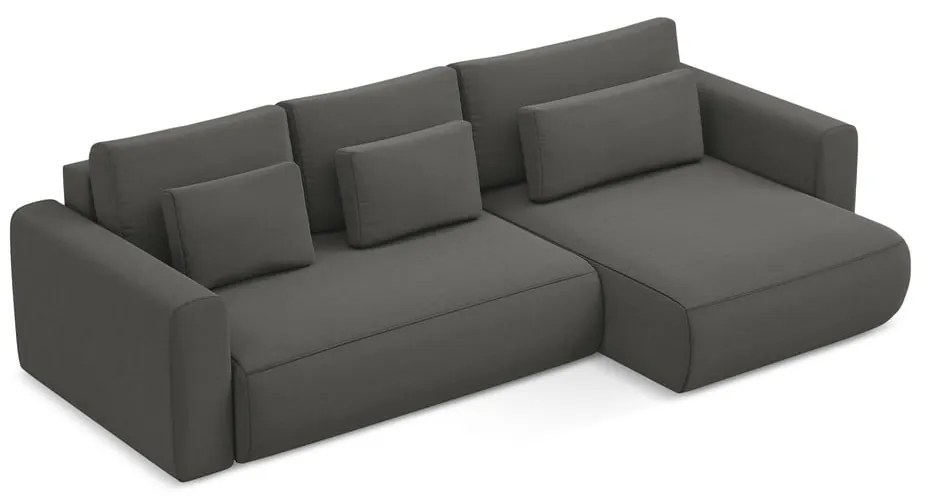 Colțar gri închis extensibil/cu spațiu de depozitare cu tapițerie din catifea (cu colț pe partea dreaptă/cu șezlong) Kapua – Makamii