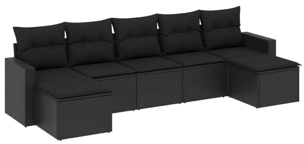 3219325 vidaXL Set canapele de grădină cu perne, 7 piese, negru, poliratan
