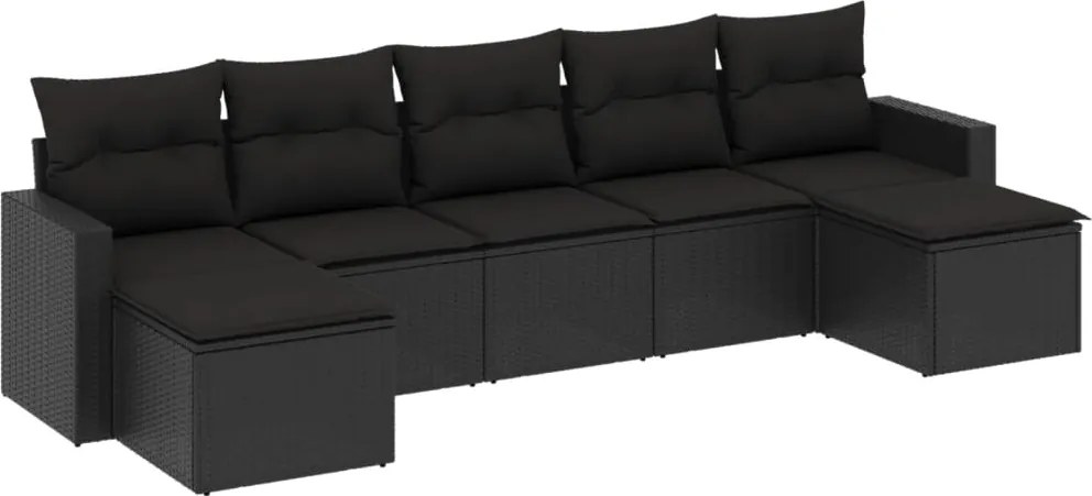 vidaXL Set canapele de grădină cu perne, 7 piese, negru, poliratan