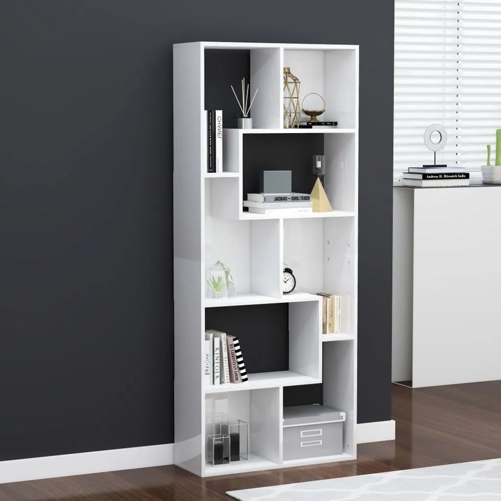 801883 vidaXL Bibliotecă, alb extralucios, 67 x 24 x 161 cm, PAL